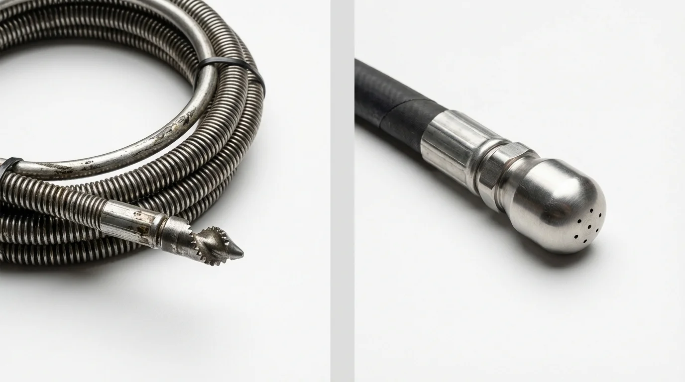 Drain snake cable and hydro jetting nozzle used for drain cleaning in Athens, AL